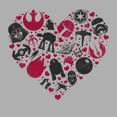 the star wars heart is shown in red and black, with various symbols on it