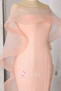 sparkly peach pink gown with sheer cascading ruffled cape Pink Glitter Prom Dress, Dinner Wears, Pink Glitter Dress, Glitter Prom Dress, Pink Gown, Lace Prom Dress, Pink Gowns, Glitter Dress, Tulle Prom Dress