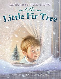 the little fir tree book cover shows a young boy looking through a window with snow falling on it