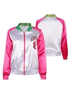 a women's white and pink jacket with the number 3 on it, in front of a white background