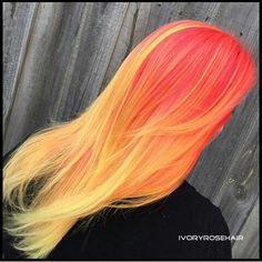 Orange And Yellow Ombre Hair, Sunrise Hair Color, Straight Hair Dye, Red And Yellow Hair, Orange And Yellow Hair, Orange Ombre Hair, Fire Hair