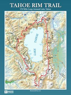 the trail map for tahoe rim trail, located at 70 mile loop around lake tahoe