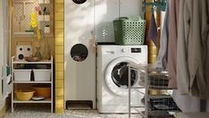 a washer and dryer in a small room