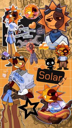 an image of some cartoon characters on a tile wall with the words solar above them