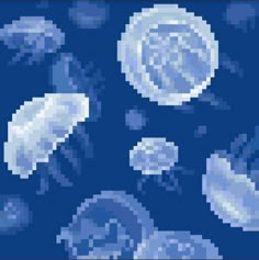 an image of pixelated objects in the dark blue sky with white clouds and stars