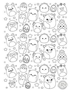 an animal themed coloring page with lots of different animals and stars on the pages, including one