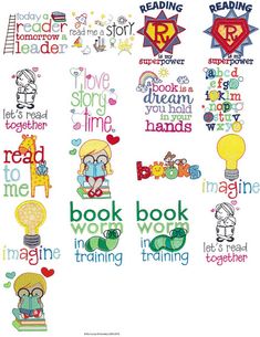 cross stitch pattern for children's books to read and learn with the book worms