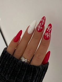 Amazon Christmas, Red Christmas Nails, Snowflake Nails, Christmas Nail Designs, Stick On Nails