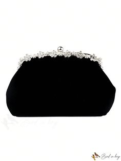 BirdinBag - Stylish Rhinestone & Floral Evening Bag with Polyester Chain Design Elegant Rhinestone Shoulder Bag For Daily Use, Elegant Silver Evening Bag For Daily Use, Novelty Bags, Chain Design, Black Bag, Evening Bags, Composition, Size Medium, Chain