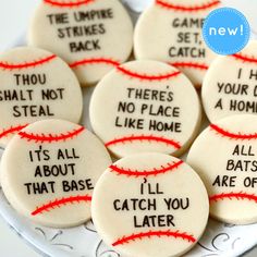 baseball buttons with words on them that say, i'll catch you later and the umpire strikes back