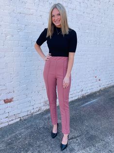 Mauve Slacks Outfit, Mauve Pants Outfit Work, Dusty Rose Pants Outfit, Womens Slacks Outfits, Causal Outfits For Women Work, Mauve Pants Outfit, Nurse Practitioner Outfits Work Attire, Legal Assistant Outfit Work Attire, Management Outfits