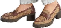 Coach Leather Loafers For Spring, Casual Brown Heels For Office, Coach Leather Loafers For Fall, Spring Coach Round Toe Loafers, Brown Wingtip Loafers For Fall, Coach Loafers For Fall Workwear, Coach Fall Loafers With Round Toe, Coach Leather Loafers, Coach Loafers For Workwear In Fall