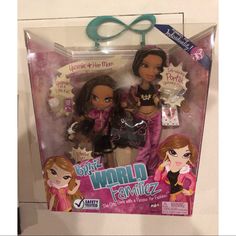 two dolls are in the packaging for this doll set, which is also on display