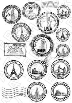 stamps with the symbols of different countries