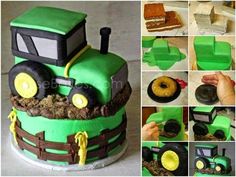 there is a cake made to look like a tractor