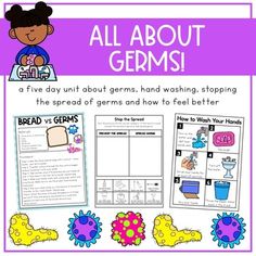 all about germs worksheet with pictures and text on the front page