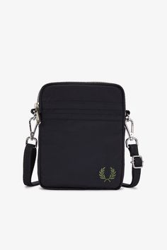 Fred Perry Nylon Twin Tipped Small Bag Limited Style L8290 - Black - 102 Casual Shoulder Bag With Embroidered Logo For Travel, Casual Travel Shoulder Bag With Embroidered Logo, Travel Crossbody Bag With Embroidered Logo, Nylon Bag With Embroidered Logo For Everyday Use, Travel Crossbody Shoulder Bag With Embroidered Logo, Everyday Nylon Bags With Embroidered Logo, Sporty Nylon Shoulder Bag With Mobile Phone Pocket, Classic Nylon Rectangular Shoulder Bag, Classic Nylon Bag With Removable Pouch