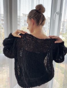 Black chunky knit mohair sweater Black oversized knitted sweater Boho knit sweater See through oversized sweater Wide sleeve knit sweater by BOROknitDesign on Etsy Knit Mohair Sweater, Oversized Knitted Sweater, Pull Mohair, Boho Knit, Sweater Boho, Oversized Sweater Cardigan, Oversized Jumper, Skin Allergies, Oversized Knitted Sweaters