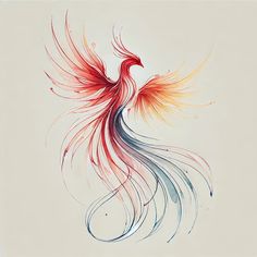 a drawing of a bird with red, yellow and blue feathers on it's wings