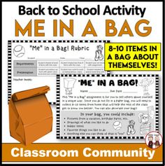 back to school activity for me in a bag with the words,'me in a bag