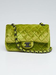 Green Chanel Bag, Messy Chic, Green Chanel, Quilted Velvet, Leather Tote Bag Women, Chanel Brand, Small Shoulder Bags, Classic Flap Bag, Bag Chanel