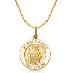 Top Seller for 14K Yellow Gold St. Jude Thaddeus Charm Pendant &1.2mm Singapore Chain Necklace, Fashion Jewelry St Jude Thaddeus, St Jude, Pray For Us, Necklace Fashion, Top Seller, Spring Rings, Charm Pendant, Singapore, Jewelry Watches