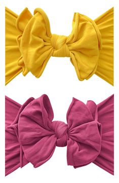 Stretchy nylon is the perfect blend of comfort and cute for this pair of bow-topped headbands. Includes two assorted headbands 3 1/2" bow width 80% nylon, 20% spandex Hand wash, dry flat Made in the USA Kids' Wear Baby Bling, Girls Hair Accessories, Kids Wear, Made In The Usa, Girl Hairstyles, 2 Pack, Raspberry, Hand Wash, Hair Accessories