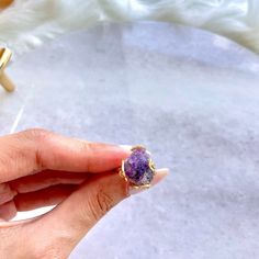 Amethyst Crystal Ring, Amethyst Gold Natural Stone, Positive Energy, Intoxication gift, Free Delivery. Hand made! *PLEASE NOTE: The picture displayed is for reference. Please be advised your chosen crystals will differ in size and colour as each is natural and unique* ✨check out the rest of my crystal jewellery here. Uplift your spirit and manifest more positivity and happiness with these wire wrapped Amethyst crystal points. What healing powers does the stone posses? - Amethyst is the birthston Lavender Stone Jewelry Gift, Spiritual Amethyst Ring With Gemstone Accents, Amethyst Crystal Gift, Purple Crystal Ring With Gemstone Accents, Amethyst Raw Stone Crystals For Gift, Purple Jewelry With Gemstone Accents As Gift, Purple Jewelry With Gemstone Accents For Gifts, Adjustable Crystal Ring With Gemstone Accents For Gift, Spiritual Crystal Ring With Gemstone Accents