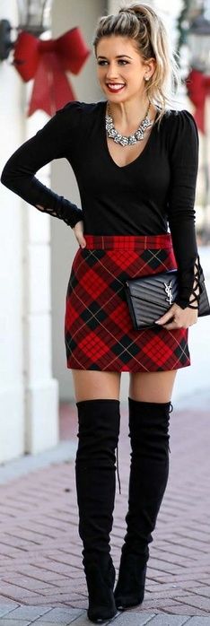 Winter Party Outfit, Rok Mini, Mode Casual, Fashion Blogger Style, Mini Robes, Plaid Skirt, Red And Black Plaid, Mode Inspiration