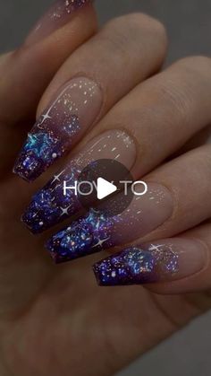 Clear Nail Designs With Glitter, Starry Night Nail Art, Starry Night Nails, Gel Ombre, Night Nails, Light Blue Nail Designs, Clear Nail Designs, Birthday Nail Designs, Nail Store