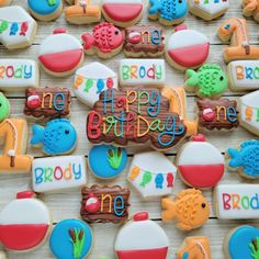 decorated cookies with the words happy birthday on them