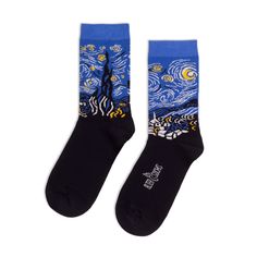 Sock composition: Cotton (83 Polyamide (14%) & Elastane (3%) for better stretch and durability. Sizing: One size fits all (US/CAN: 6-11.5, EUR 36-45, UK 3.5-10) Starry Night socks - beautiful gift for admirers of Van Gogh art. This pair of socks are composed of high-quality cotton yarns and feature seamless toe knitting, both of which makes them super durable and comfortable to wear on a daily basis even for long hours. They are soft and stretchy, do not disturb your feet. Once you put them on, Van Gogh Prints, Vincent Van Gogh Art, Socks Cute, Art Socks, Stylish Socks, Fun Socks, Van Gogh Art, Cute Socks, Good Stretches