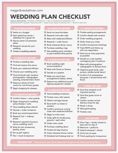 the wedding plan checklist is shown in pink