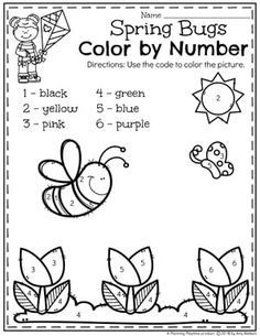 the spring bugs color by number worksheet