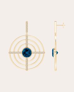 Gold Luxury Modern Blue Topaz Earrings, Earrings Diamonds, Gold Topaz, Concentric Circles, Diamond Bar, Earrings In Gold, Diamond Drop Earrings, London Blue Topaz, London Blue