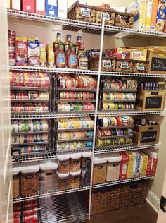 the pantry is stocked with all kinds of food