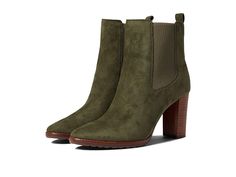 LAUREN Ralph Lauren Mylah Bootie - Women's Shoes : Classic Olive : Top off any outfit with effortless class in the LAUREN Ralph Lauren Mylah Booties. Pull on style. Pull tabs at back of shaft. Elastic panels on shafts. Tapered round toe silhouette. Covered block heels. Leather and textile uppers. Synthetic and textile linings and insoles. Rubber outsoles. Imported. Measurements: Heel Height: 3 1 2 in Weight: 14 oz Shaft: 7 in Product measurements were taken using size 9, width B - Medium. Please Olive Boots, Vibe Mood, Olive Top, Green Boots, Shoes Classic, Suede Block Heels, Ralph Lauren Shoes, Lauren Green, Fall Shoes