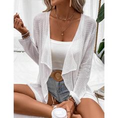 Elevate your style with the KOJOOIN Women's Lightweight Crochet Cardigan Sweater, a must-have for any fashion-forward wardrobe. This elegant piece combines comfort with chic design, making it perfect for various occasions.

- **Material**: 80% Nylon, 20% Spandex
- **Color**: White
- **Size**: Large (12-14)
- **Gender**: Female
- **Features**: Rib knit, open front, mesh detailing

Crafted from a soft and stretchy blend, this cardigan offers a lightweight feel ideal for layering. The open front an Plain Kimono, Mode Mantel, White Lace Shirt, Mesh Cardigan, Crochet Cardigan Sweater, Embroidered Coat, Outwear Coat, Cardigan Sweater Coat, Lace Cardigan