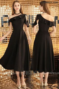 10% off now|Free shipping world-wide. Elegant Tea Length Black Semi Formal Dress With Ruffles Shoulder at GemGrace. Click to learn our pro custom-made service for wedding dress, formal dress. View #HomecomingDresses for more ideas. Black A-line Tea Length Evening Dress, A-line Midi Dress With Ruffles For Banquet, Black One-shoulder Dress For Banquet, Chic Black Tea Length Midi Dress, Chic Black Tea-length Midi Dress, Solid Color Evening Midi Dress With Ruffles, Evening Solid Color Midi Dress With Ruffles, Solid Color Midi Dress With Ruffles For Evening, Formal Tea Length Dress With Ruffles