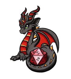 a drawing of a dragon holding a dice