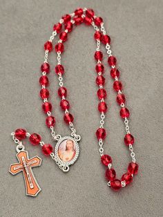 Rosary Jesus and the cross 6 mm beads  With red grains in crystal Gift for him Gift for her Jesus And The Cross, Praying The Rosary, Have A Blessed Day, Crystal Gifts, Prayer Beads, Red Glass, The Cross, Rosary, Gift For Him