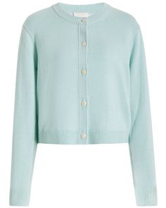 TWP Pale Aqua Lord Cardigan Round neck Long sleeves Button down front closure Relaxed fit Ribbed trim 100% cashmere Pale Aqua, Fitted Cardigan, Word Of Mouth, Tailored Pants, Italian Fabric, Cashmere Cardigan, Knitwear Cardigan, Knitwear Women, Moda Operandi