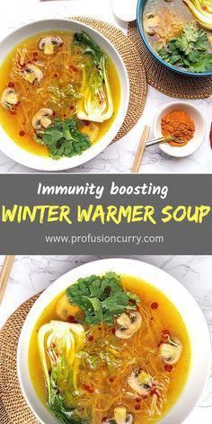 two bowls of winter warmer soup with chopsticks