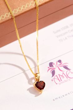 Natural Heart-cut Red Garnet Pendant in 14K Yellow Gold AME Jewellery Garnet Heart, Coral Pendant, Garnet Pendant, Garnet Jewelry, Red Garnet, Red Coral, Gemstone Pendant, Heart Pendant, Garnet