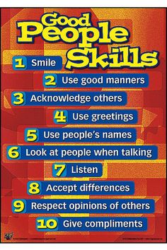 a poster with the words good people skills written on it's front and back