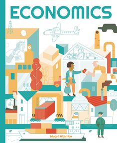 an illustrated book cover with people in the background and text that reads,'economics '