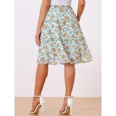 Inspired by a romantic style, this skirt will lend some feminine style to your look. Made of lightweight chiffon, a tiered ruffle hem, midi length, and floral printed patterns overall, it completes a vintage silhouette. This sweet floral skirt is designed with a floaty tiered ruffle hem and a smocked waist. Pair it with flats or heels for a pretty and sweet style. Flowy Ruffle Hem Skirt For Garden Party, Flowy Skirt With Ruffle Hem For Garden Party, Tiered Ruffle Skirt For Garden Party, Feminine Ruffle Hem Skirt For Garden Party, Ruffled Skirted Bottoms For Garden Party, Skirted Ruffled Bottoms For Garden Party, Skirted Bottoms With Ruffles For Garden Party, Tiered Flowy Skirt For Garden Party, Tiered Ruffled Skirt For Garden Party