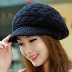 Knitted Hat Women Autumn Winter Hats Ladies Beanie Girls Skullies CAPS Bonnet Femme SnapBack Warm Plus Velvet Hat Sombrero Mujer alx Visor Beanie, Wooly Hats, Knit Beret, Girl Beanie, Fall Hats, Winter Cap, Winter Hats For Women, Knit Cap, Knit Fashion