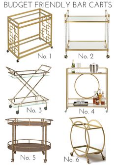 four different types of bar carts with the words, budget friendly bar carts no 3