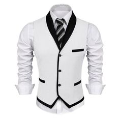 White Outerwear With Suit Collar And Pockets, White Winter Outerwear With Suit Collar, White Business Outerwear With Suit Collar, White Outerwear With Suit Collar For Business, White Sport Coat With Suit Collar For Fall, Formal White Vest For Fall, White Formal Vest For Fall, White Tuxedo Style Outerwear For Fall, Tailored White Suits For Winter